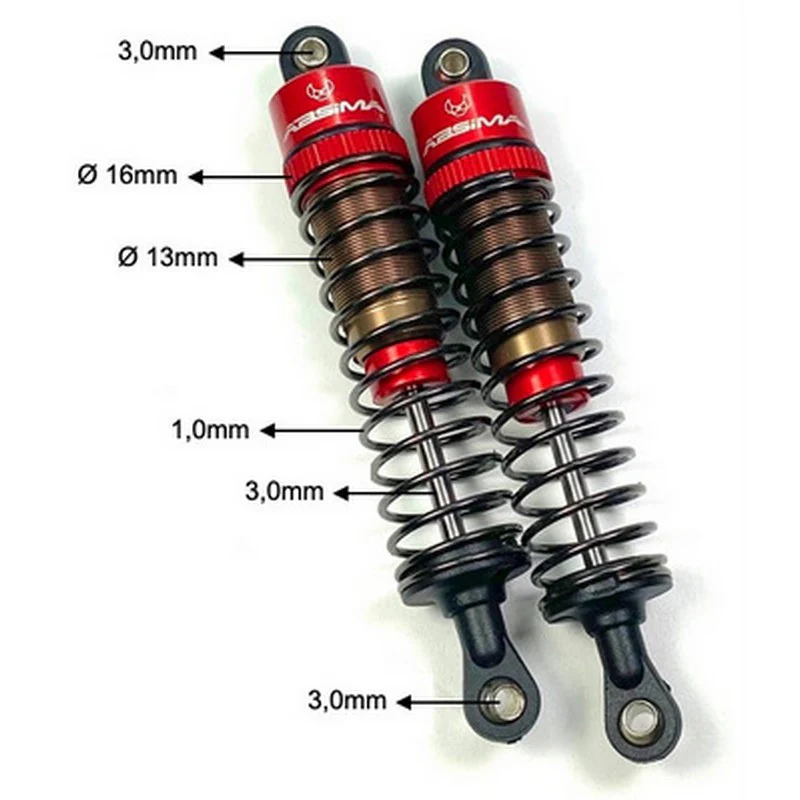 2 Amortisseurs standard en aluminium 85mm pour voitures RC 1/10 - Absima 2330043 - Image 2