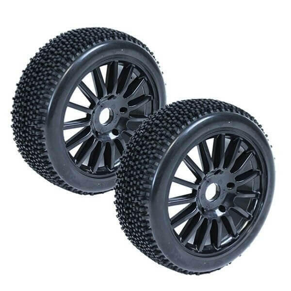2 pneus et jantes Buggy 1/8 Rocket Av/Arr - Hobbytech HTR-T444