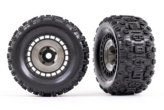 2 pneus et jantes sledgehammer 3.8'' noir Traxxas 9572