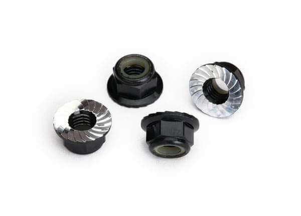 4 Écrous Nylstop de roues 5mm M5 Alu noir - Traxxas 8447A