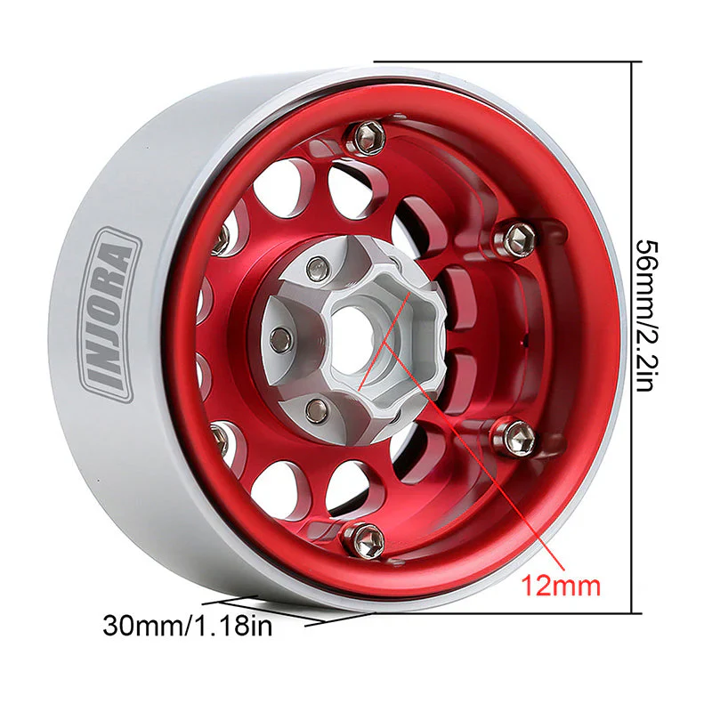 4 jantes Injora 1,9" rouge en alliage d'aluminium Beadlock pour crawler RC 1/10 - Image 3