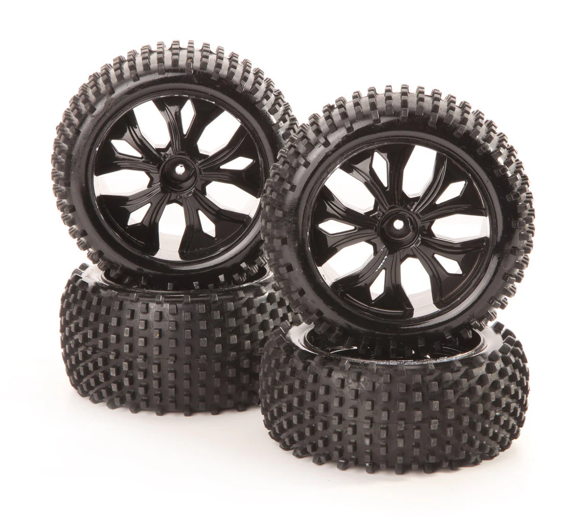 4 pneus et jantes Tout terrain AV et ARR pour Buggy 1/10 XL
