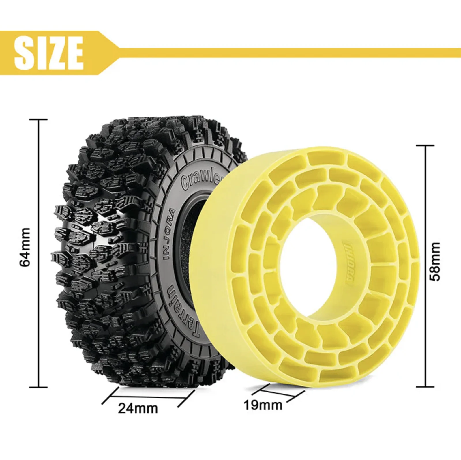 4 pneus + inserts en caoutchouc silicone INJORA 1,0 64*24mm Combo (x4) - YQT-1011-1064YE" - Image 3