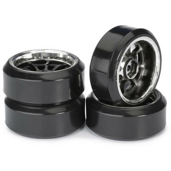 4 roues Drift AV/ARR LP 9 battons/Profile C" noir/chromé 1/10 - Absima 2510045"