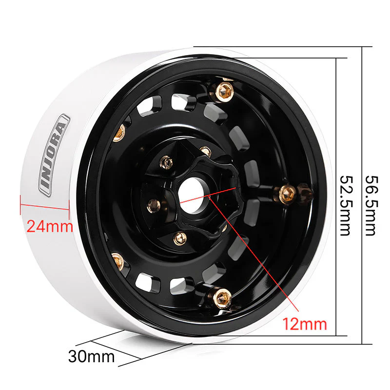 4 jantes INJORA 1,9" noir en aluminium CNC pour crawlers RC 1/10 (W1903) - Image 4