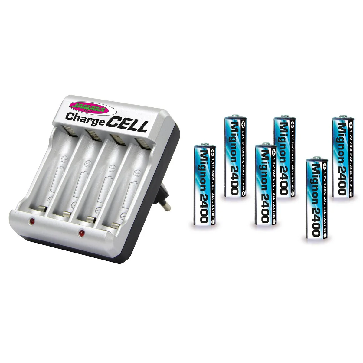 6 accus rechargeables NiMh 2400 mAh 1,2v avec chargeur mural 220v