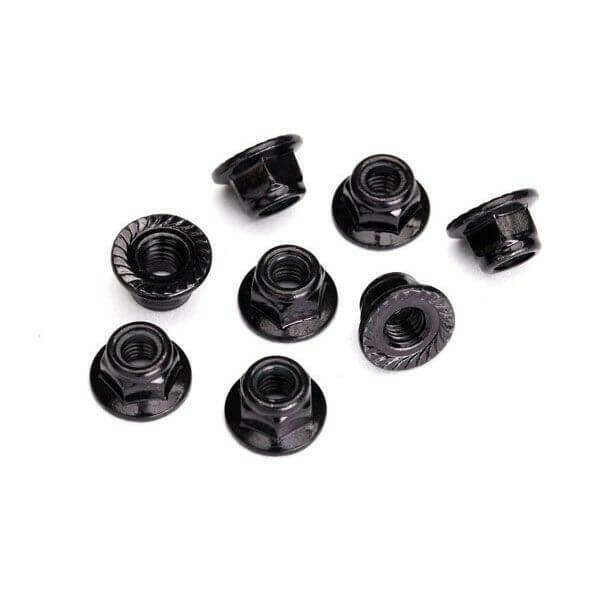 8 Écrous 5mm M5 acier noir, dentelés - Traxxas 8447