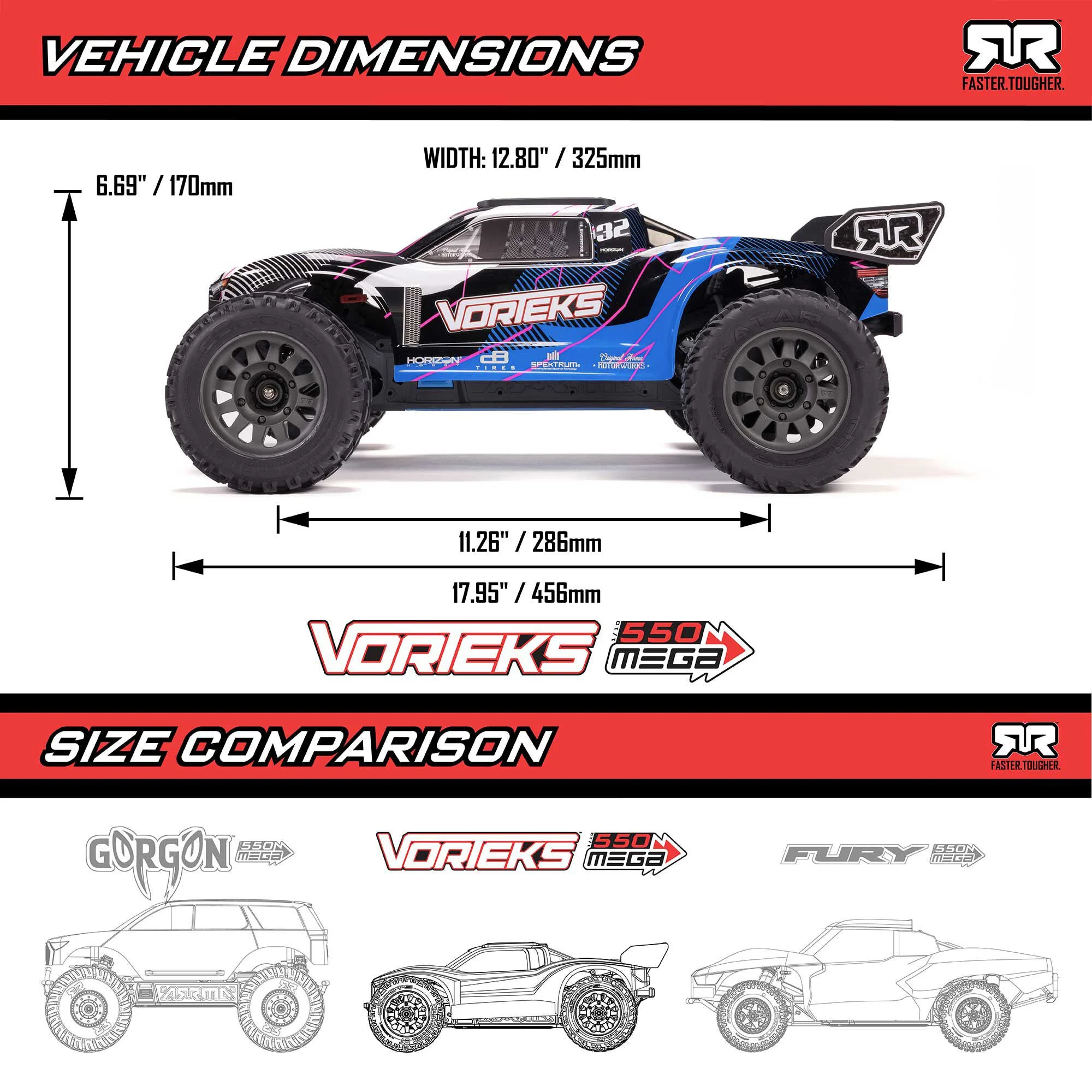 Arrma Vorteks Mega 550 2WD RTR stadium truck 1/10 bleu/rose - ARA3205T1 - Image 19