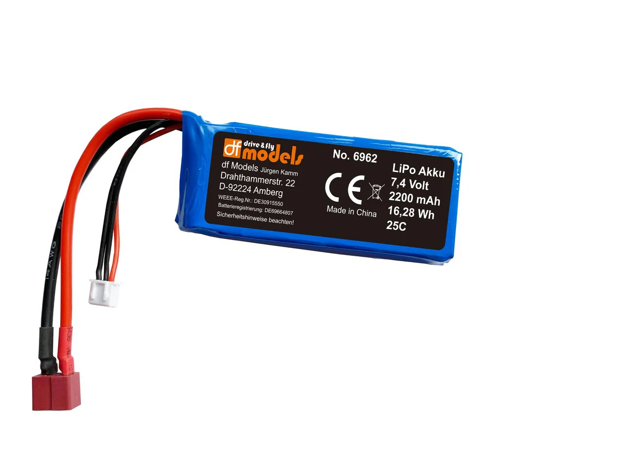 Batterie Lipo 2S 7.4 V 2200mAh DF Models - 6962 (pour 3123, 3127, 3122, 3135, 3136)