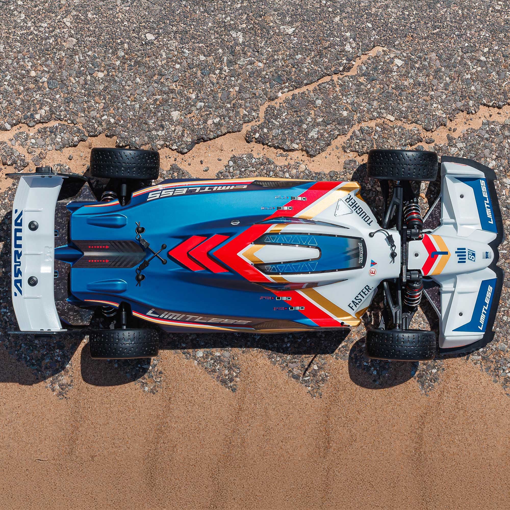 Formule 1 Limitless ARRMA 1/7 8S AVC 4X4 RTR Brushless Blanc/Bleu - ARA7816T2 - Image 14