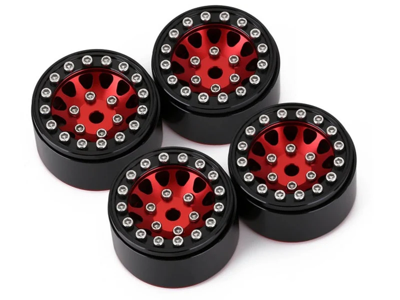 Injora 4 jantes 1.0 Beadlock Alu pour crawlers 1/18 1/24 (W1049) - rouge - Image 3