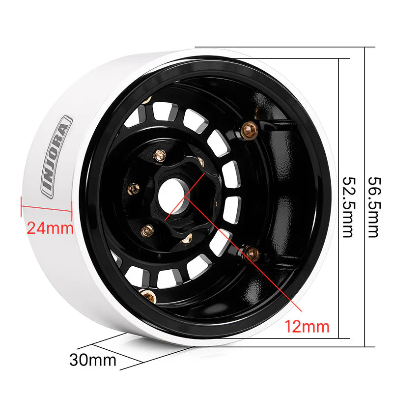 Jantes multi-rayons INJORA 1,9" en aluminium CNC noir pour crawler RC 1/10 - DGW-1902BK - Image 3