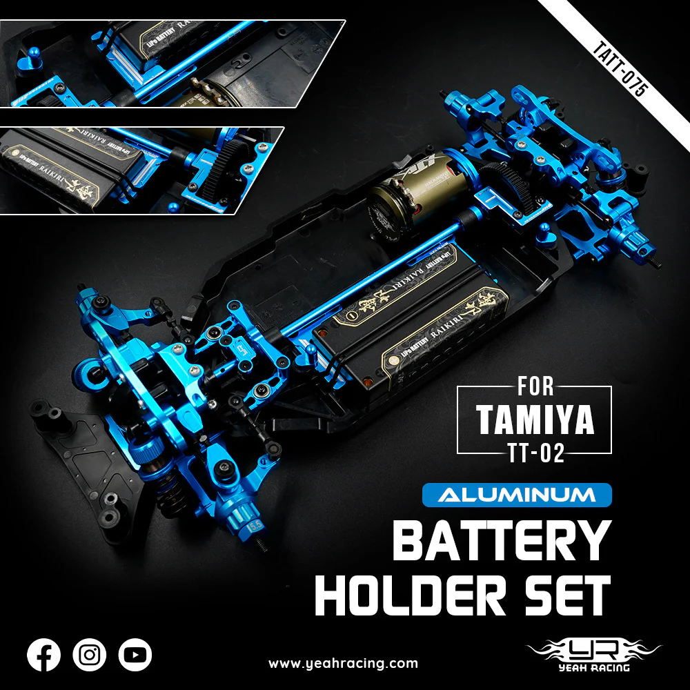 Jeu de supports de batterie courts en aluminium pour Tamiya TT02 - TATT-075BU - Image 3