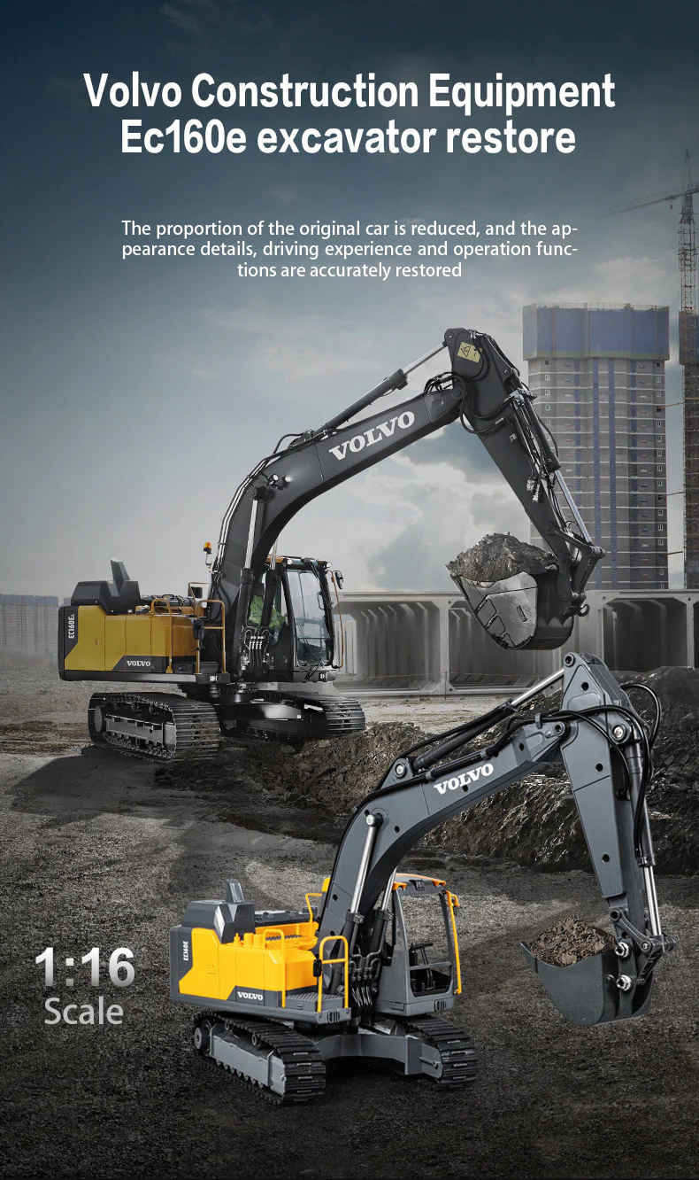 Pelleteuse RC E598-003 1/16 Volvo Licence Pelle + 3 outils avec 2,4 GHz - Image 12