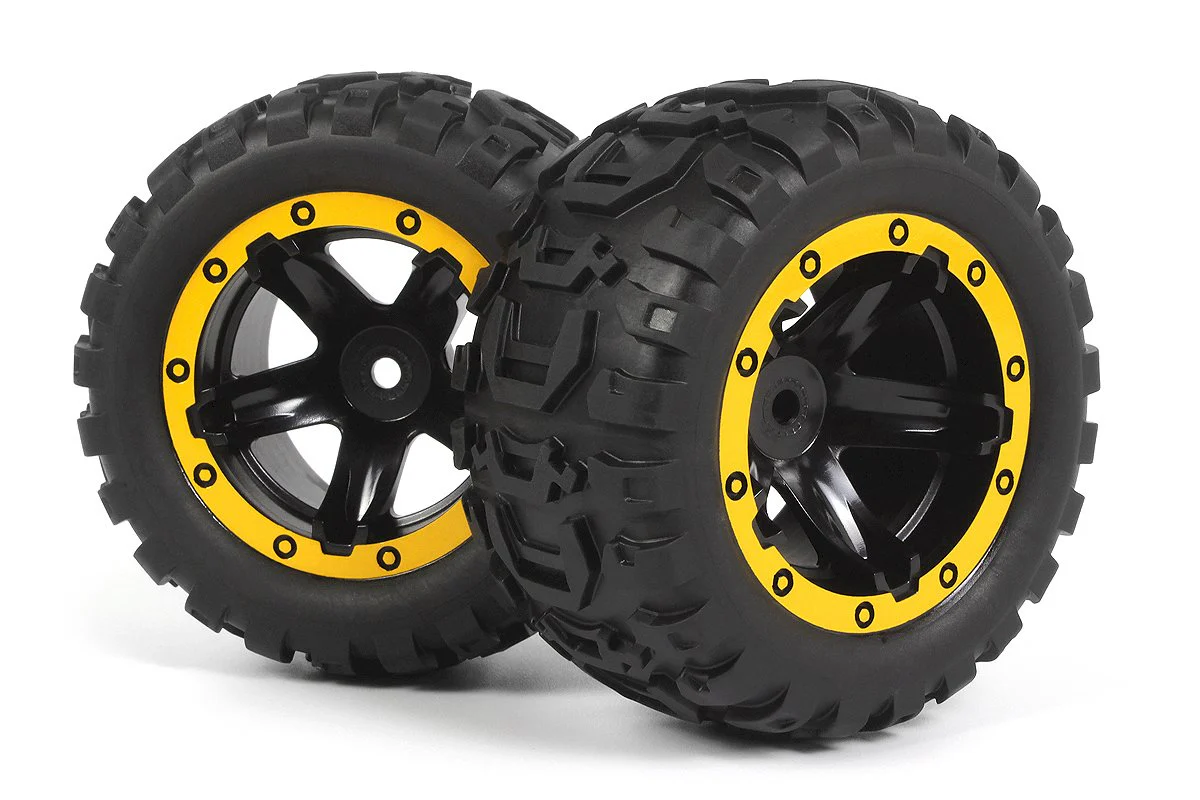 2 Roues Blackzon Slyder MT / Pneus assemblés 1/16 (jaune/noir) - 540260