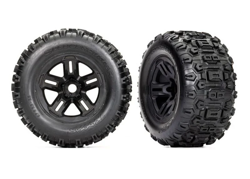Roues montees collees noires 3,8 - (x2) Traxxas sledge 9672