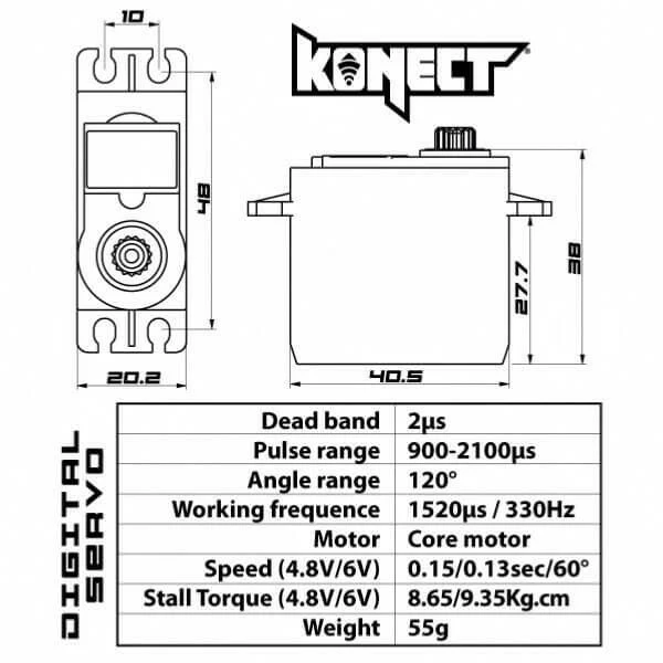 Servo direction 1/10 Konect 0913LVMG Digital 9kg pignons métal - Image 4