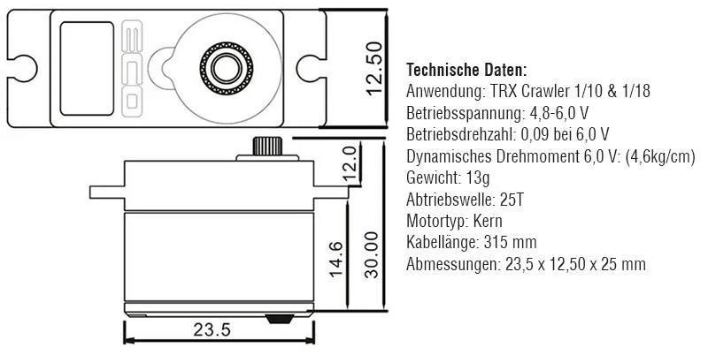Servo waterproof pignon métal Micro EcoPower (TRX-4 et TRX4-M) 2065 - Image 3