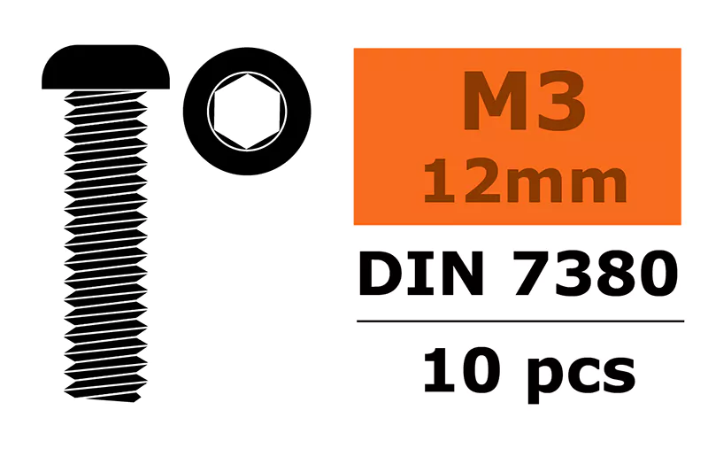 Vis à tête hexagonale bombée M3X12 Acier (10 pcs) - GF-0103-004