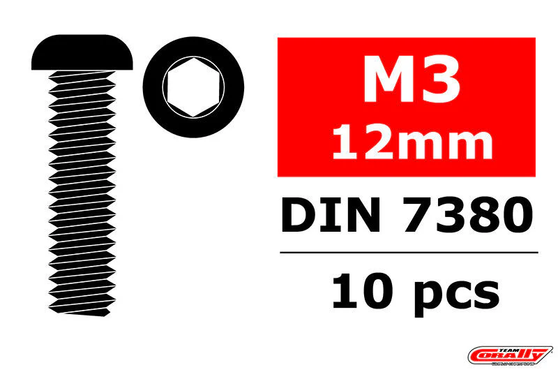 Vis en acier M3 x 12 mm tête hexagonale (10 pcs) - C-3003-30-12