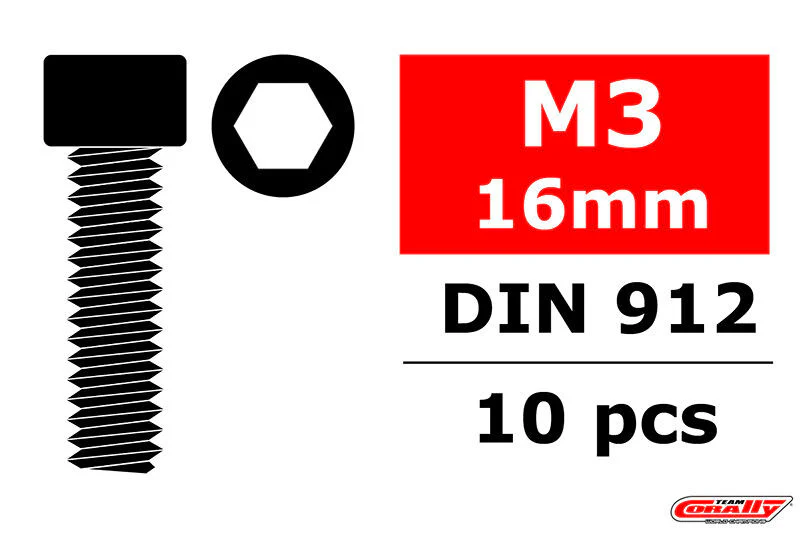 Vis en acier M3 x 16 mm tête à six pans creux (10 pcs) - C-3001-30-16