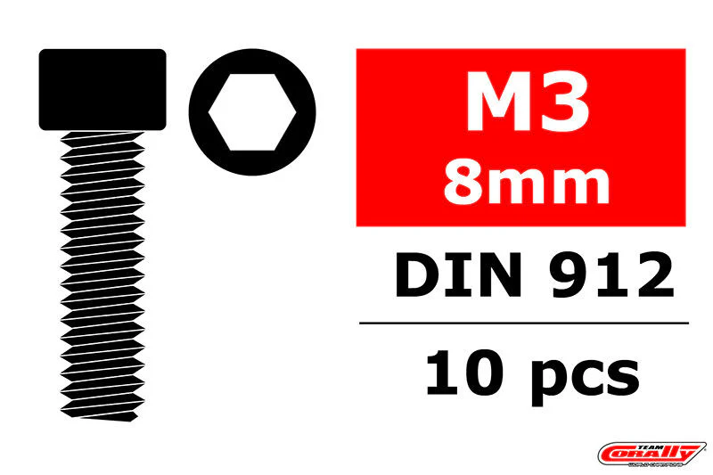 Vis en acier M3 x 8 mm tête à six pans creux (10 pcs) - C-3001-30-08