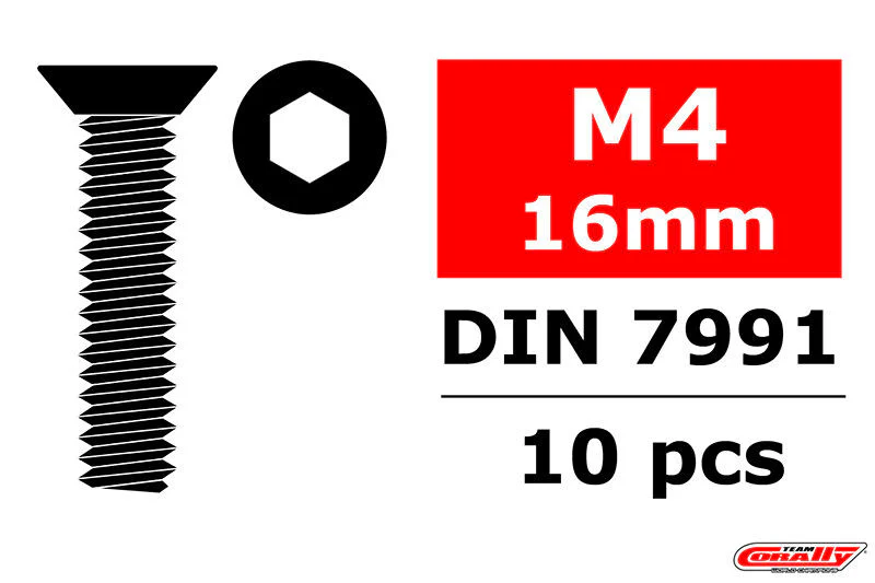Vis en acier M4 x 16 mm tête plate hexagonale (10 pcs) - C-3002-40-16